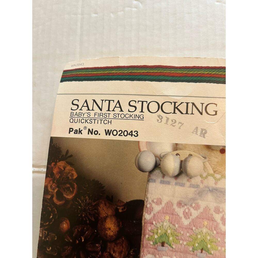 Vtg Bernat Baby's First Stocking Kit Quick Stitch 9x15 Pastel Christmas Stocking - Picture 3 of 6